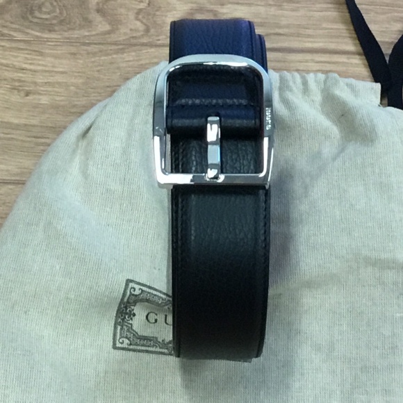 Authentic Gucci Belt Black leather chrome Gucci buckle size 85-34 - Picture 2 of 11